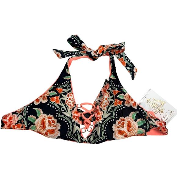 BECCA Other - Becca Black & Pink Floral Swimwear Bikini Top Size Medium M NWT